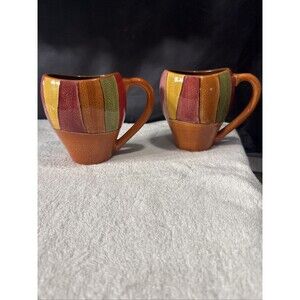 Pier 1 Stone Ware Pottery Wavy Stripe 16oz Mugs Set of 2